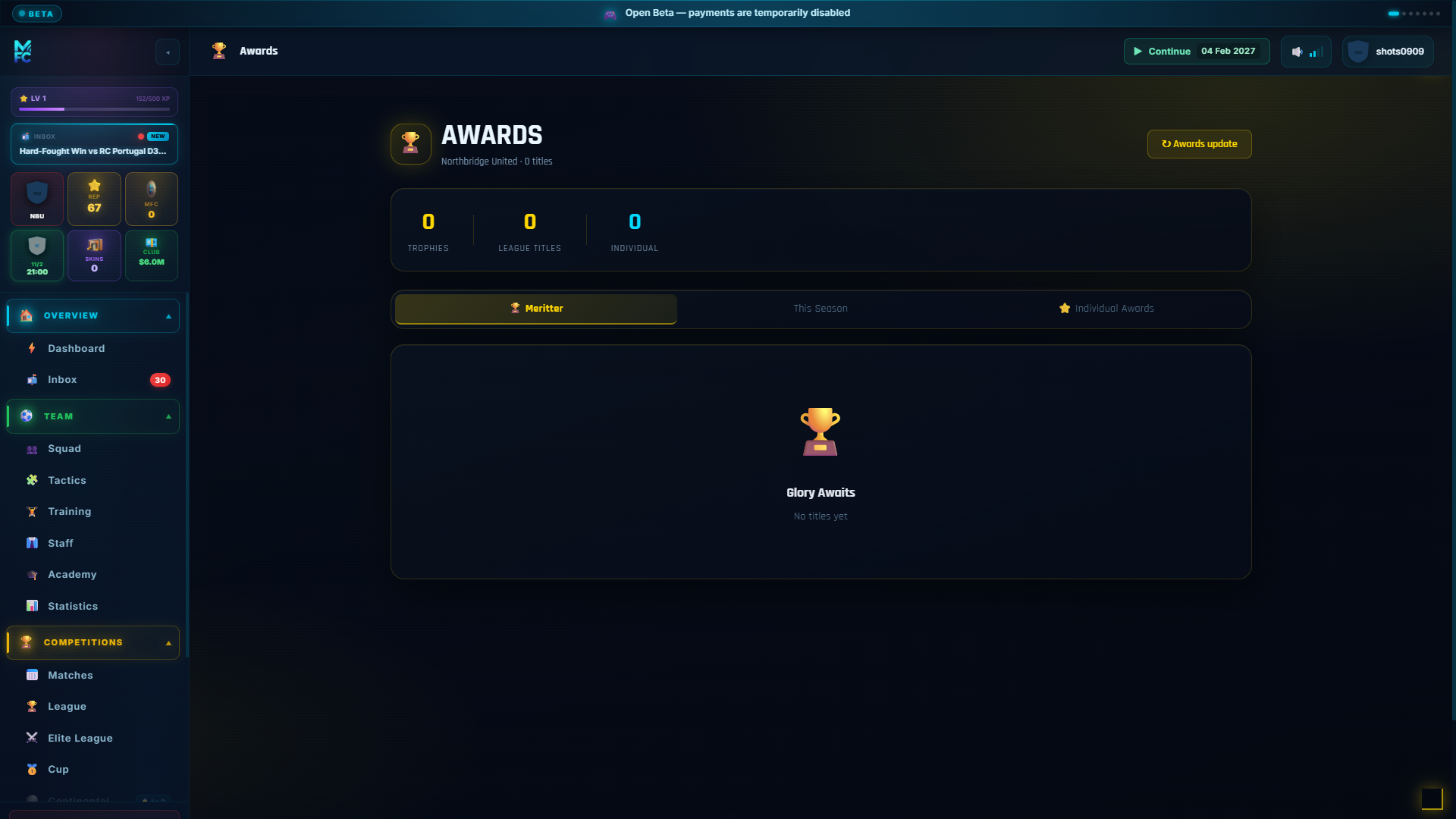 ManageFC screen โ awards