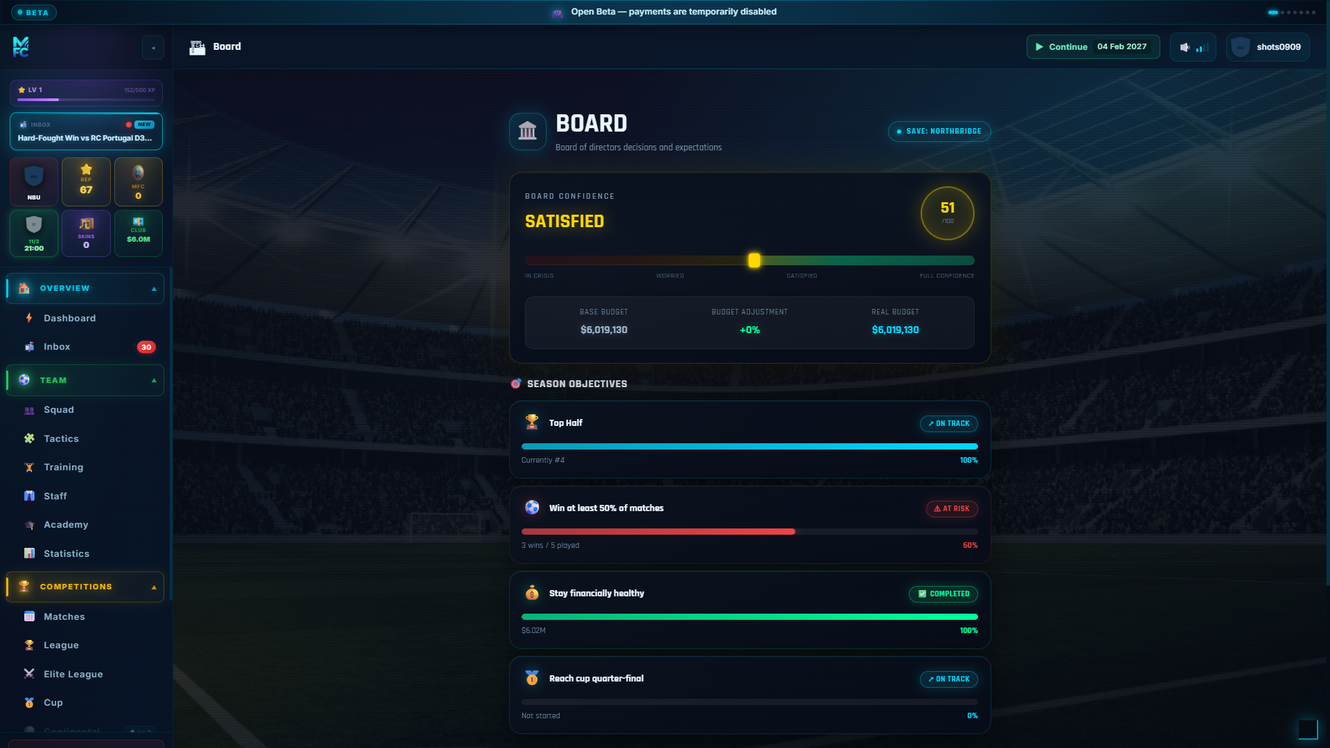 ManageFC screen โ board