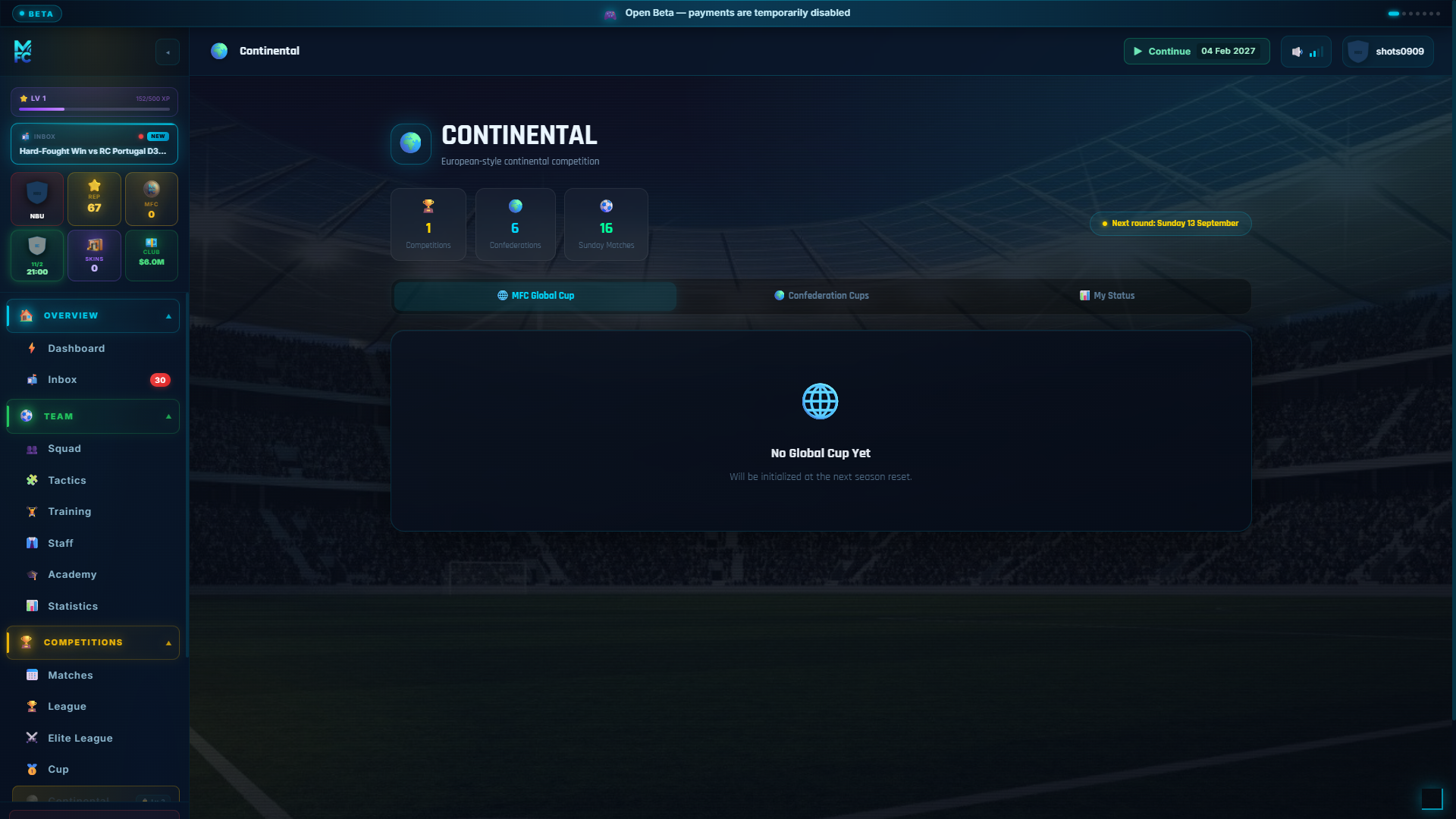ManageFC screen โ continental