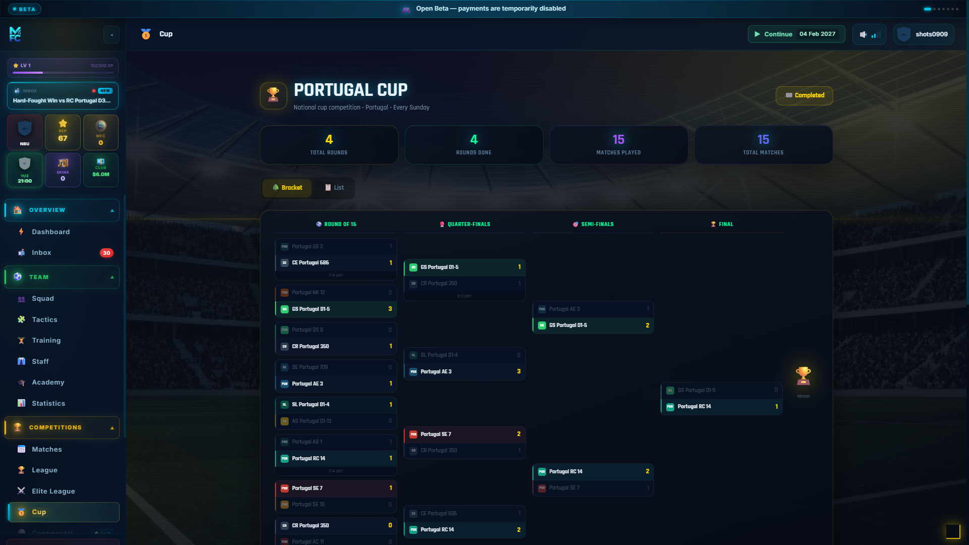ManageFC screen โ cup