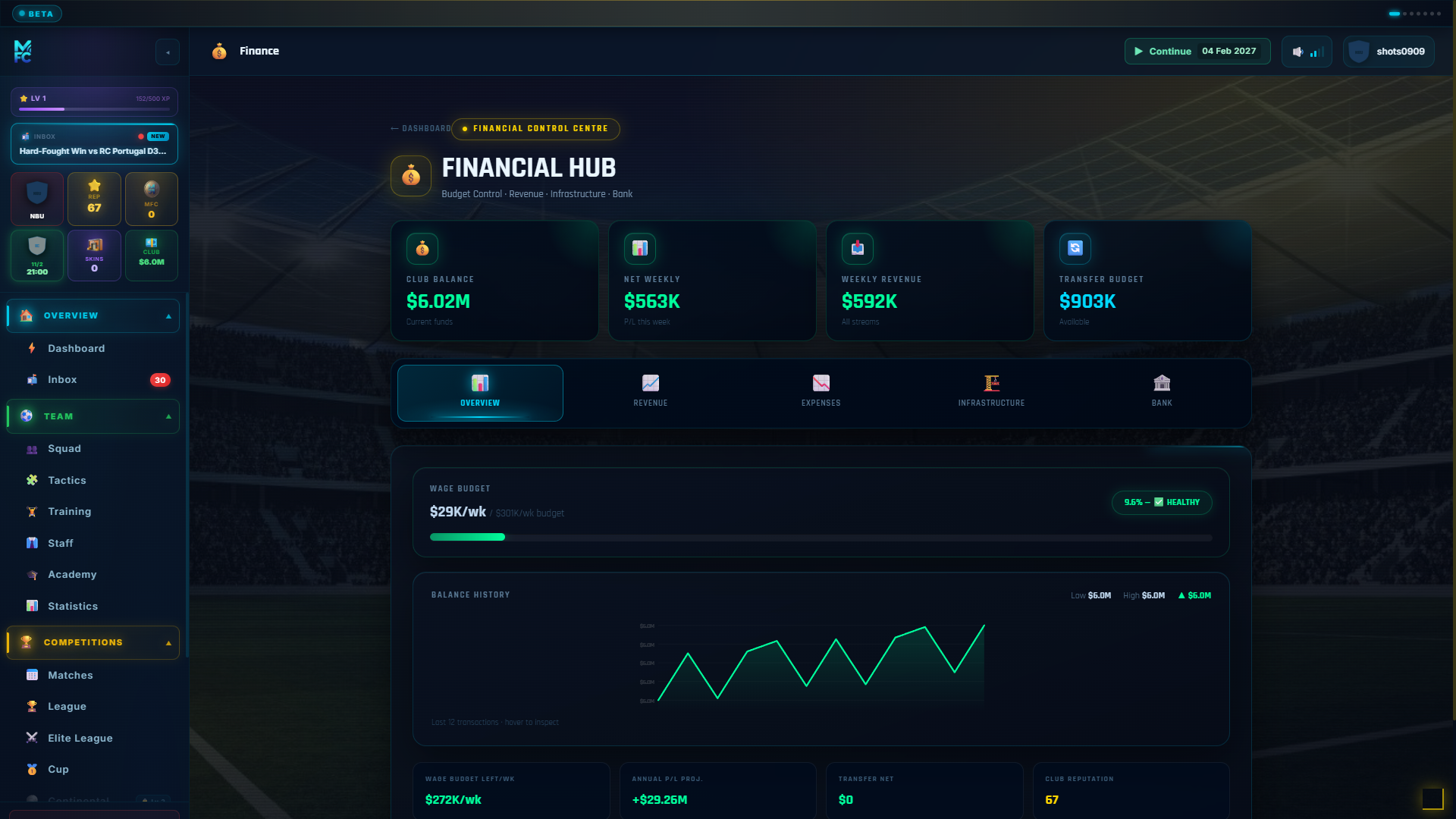 ManageFC screen โ finance