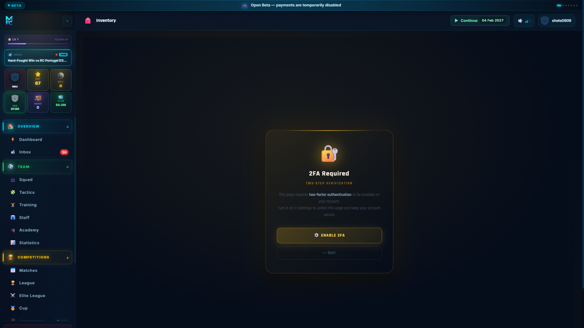 ManageFC screen โ inventory