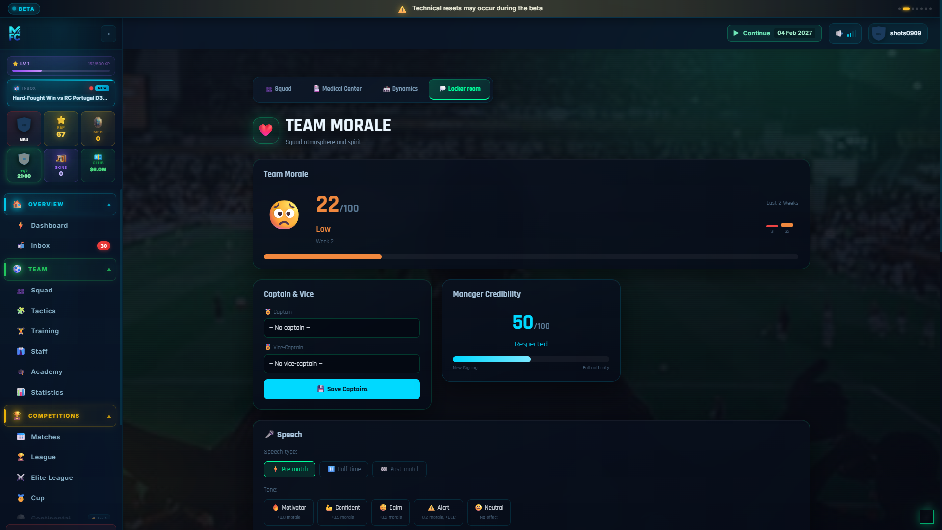 ManageFC screen โ morale