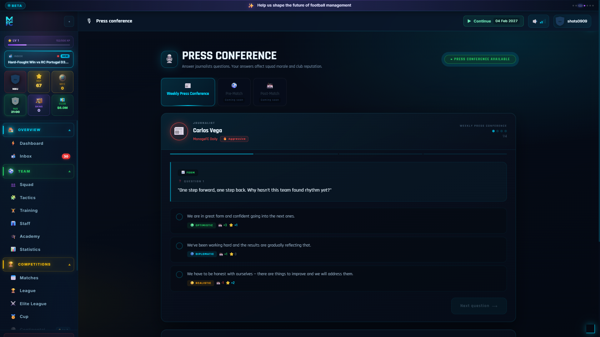 ManageFC screen โ press-conference