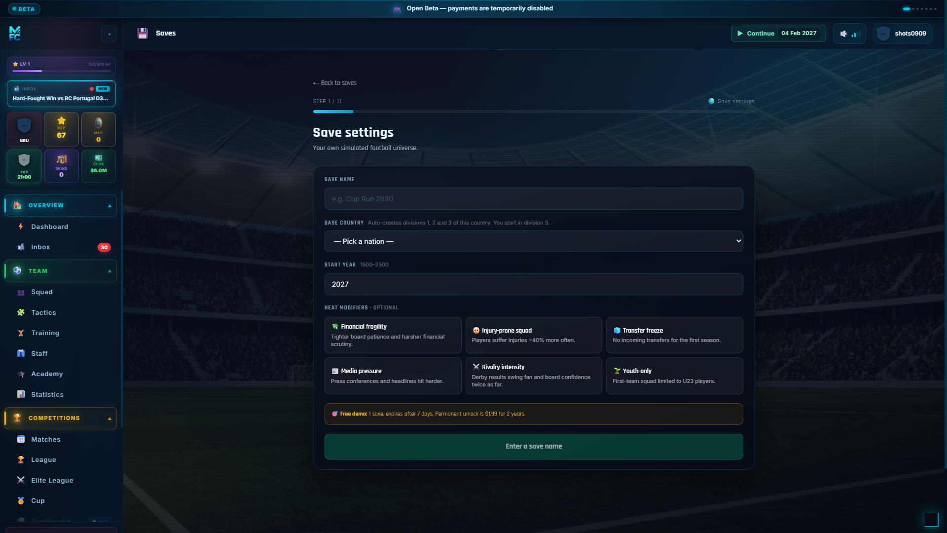 ManageFC screen โ saves-new