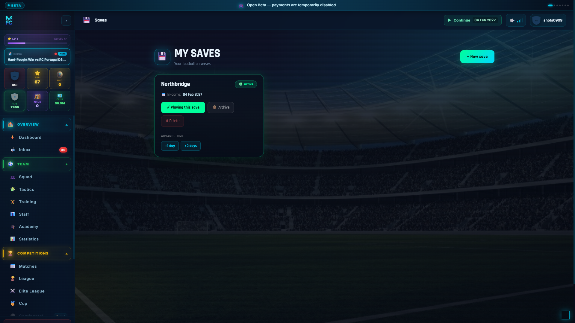 ManageFC screen โ saves