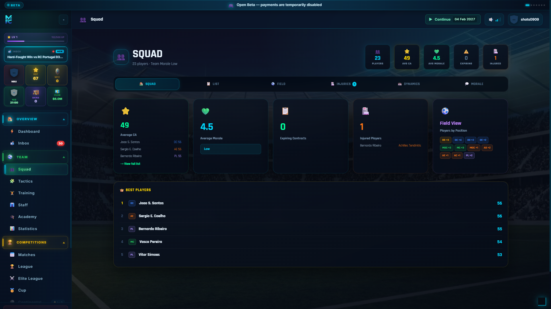 ManageFC screen โ squad