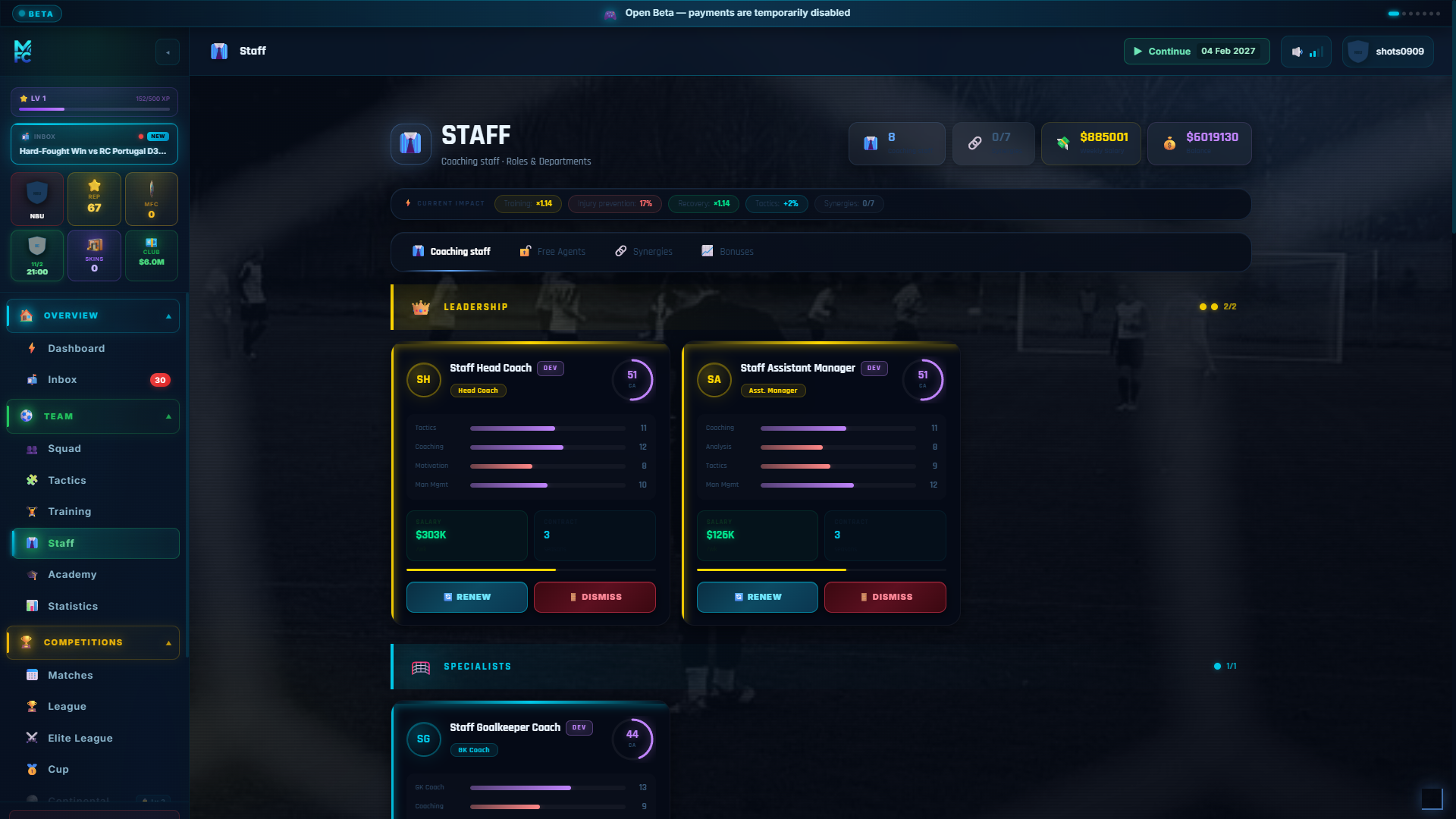 ManageFC screen โ staff